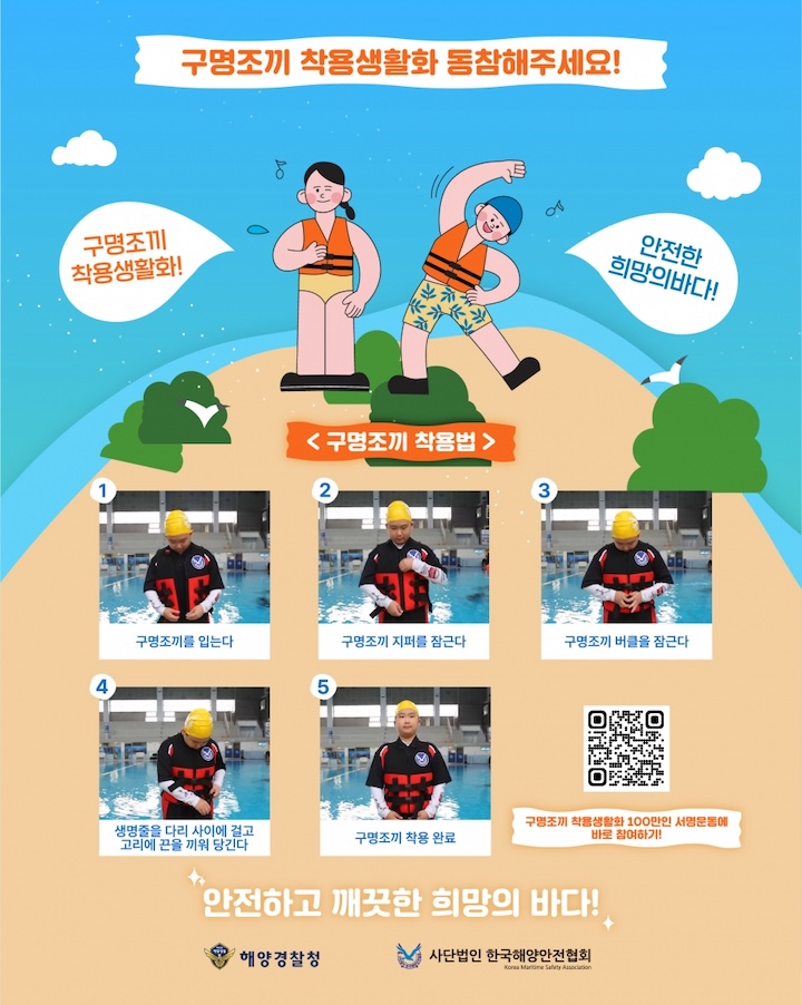 구명조끼 착용법 (출처 : 해양경찰청)