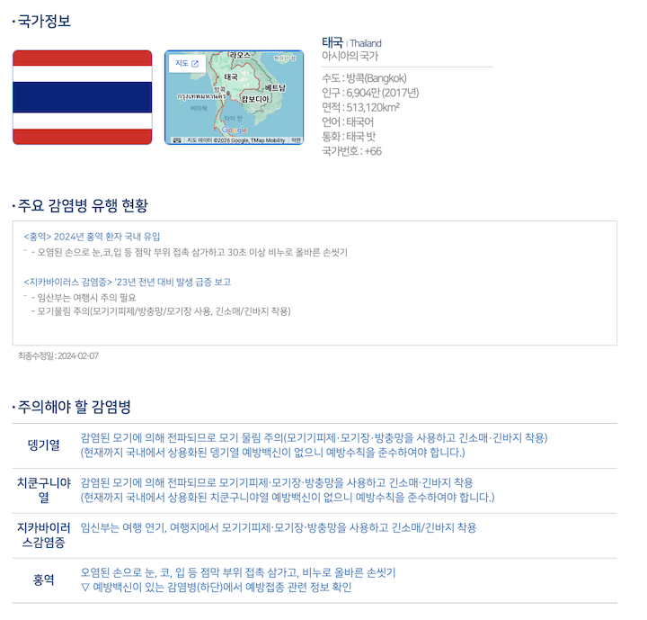 태국 감염병 현황(출처 : 해외감염병 now)