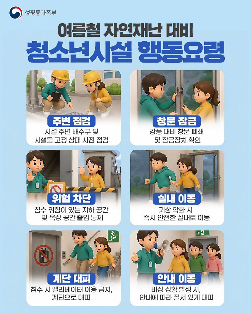 여름철 자연재난 대비 청소년시설 행동요령 하단내용 참조