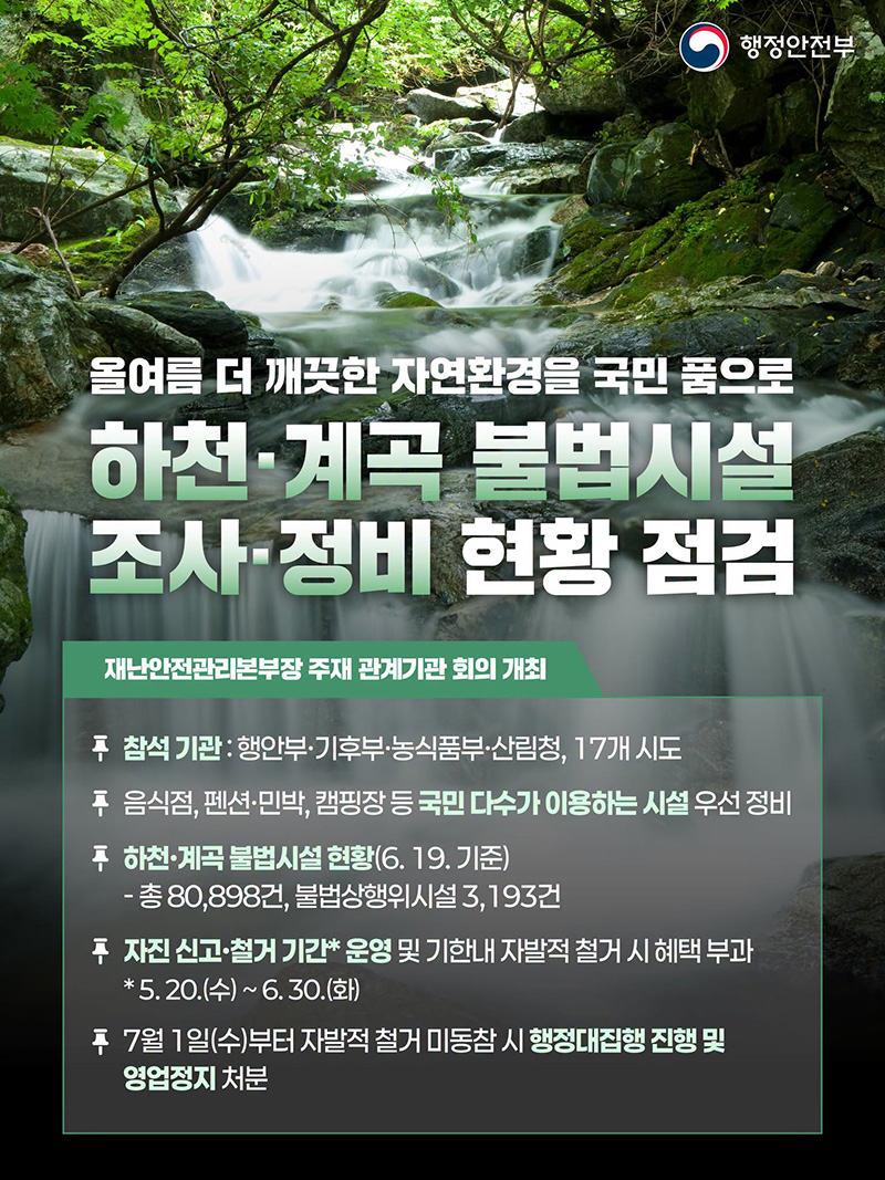 하천&middot;계곡 불법시설 조사&middot;정비 현황 점검 하단내용 참조