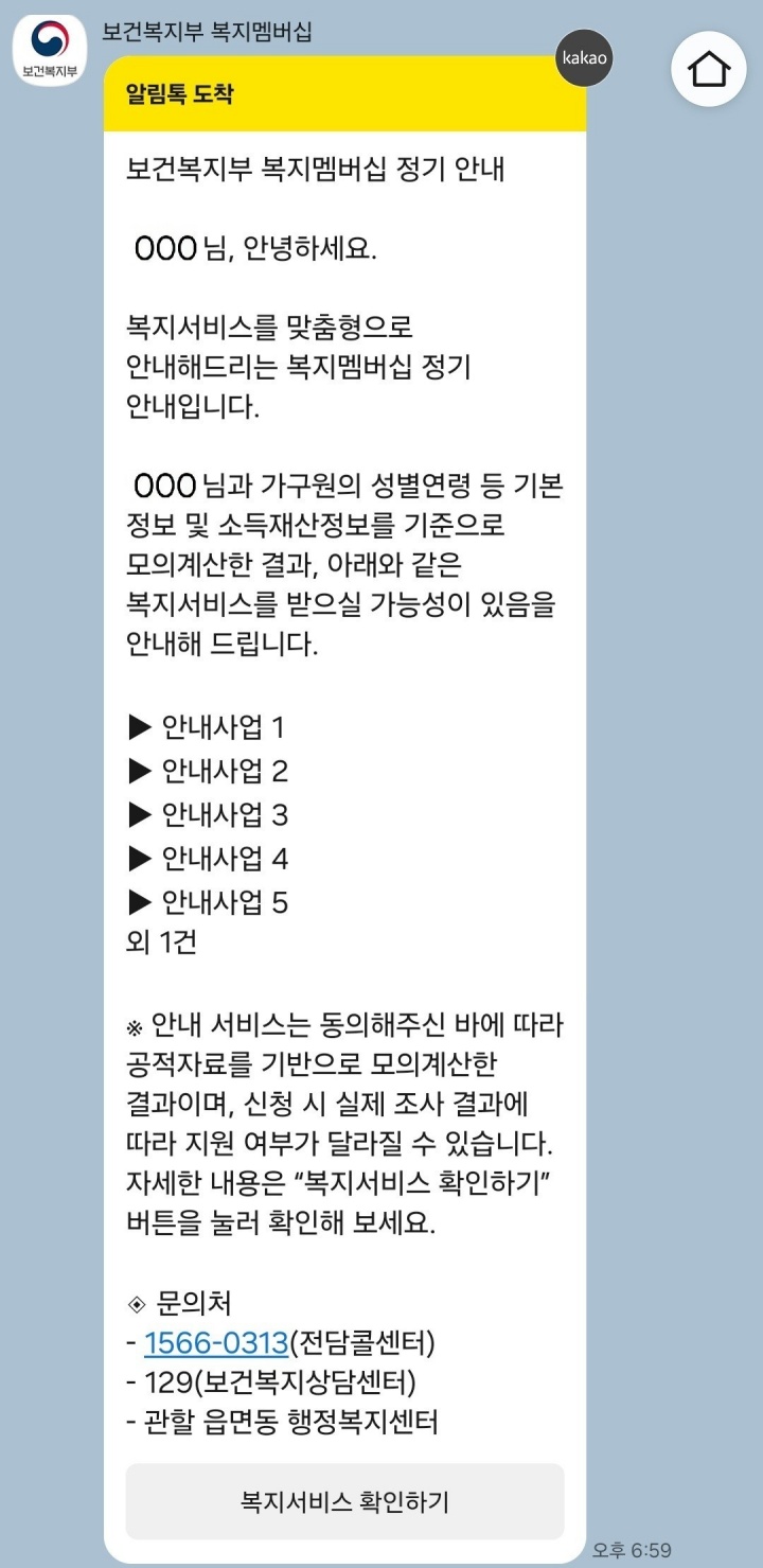 정기안내 안내문 형식.(자료=보건복지부)
