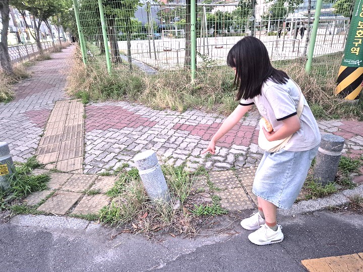 학교 주변 위험요소를 찾아나서는 어린이 안전히어로즈. (본인 촬영)