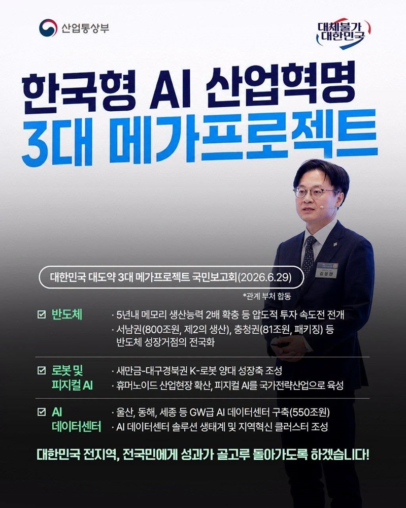한국형 AI 산업혁명 3대 메가프로젝트 하단내용 참조