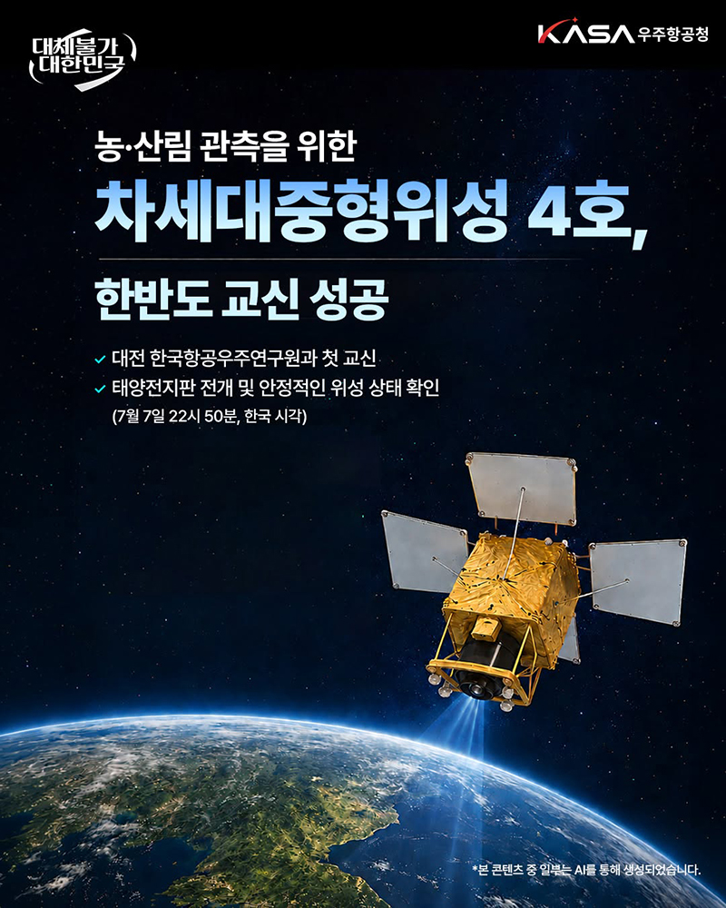 농&middot;산림 관측을 위한 차세대중형위성 4호, 한반도 교신 성공 하단내용 참조