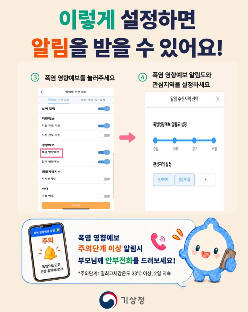 폭염정보 받고, 안부전화 드리세요