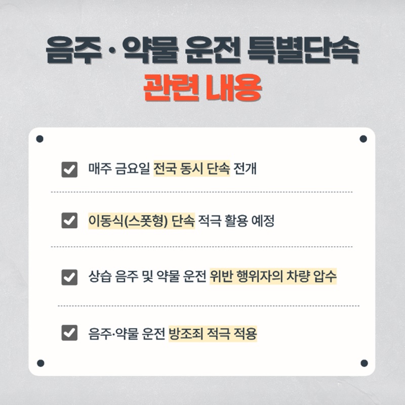 여름 휴가철 맞이, 음주·약물 운전 특별단속 및 집중 수사