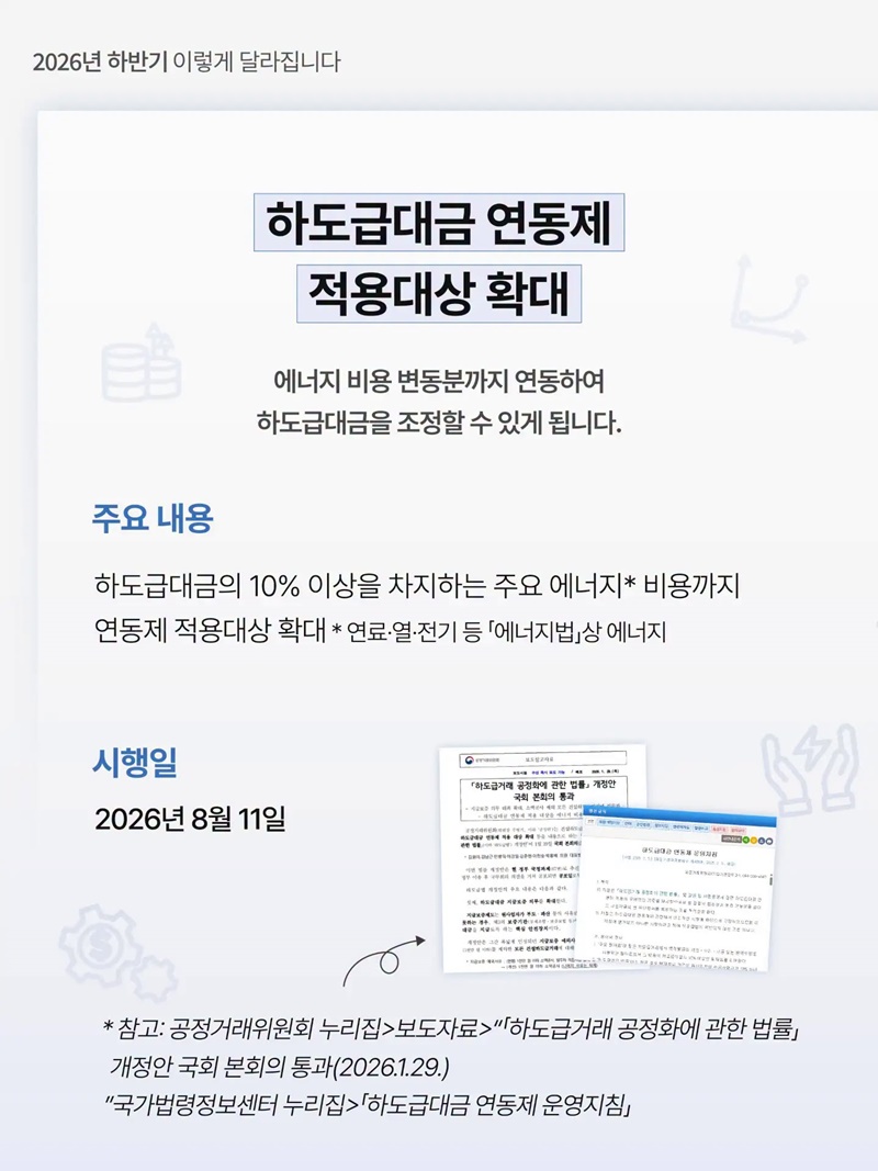 하도급대금 연동제 적용대상이 확대됩니다