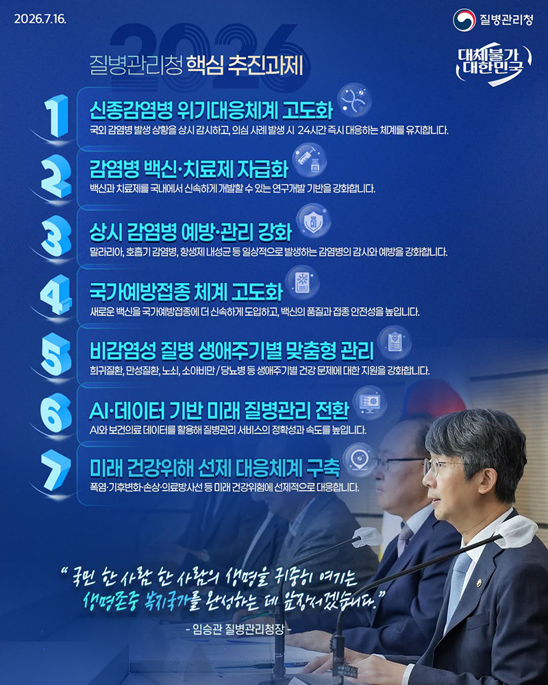 2026 질병관리청 핵심 추진과제 하단내용 참조