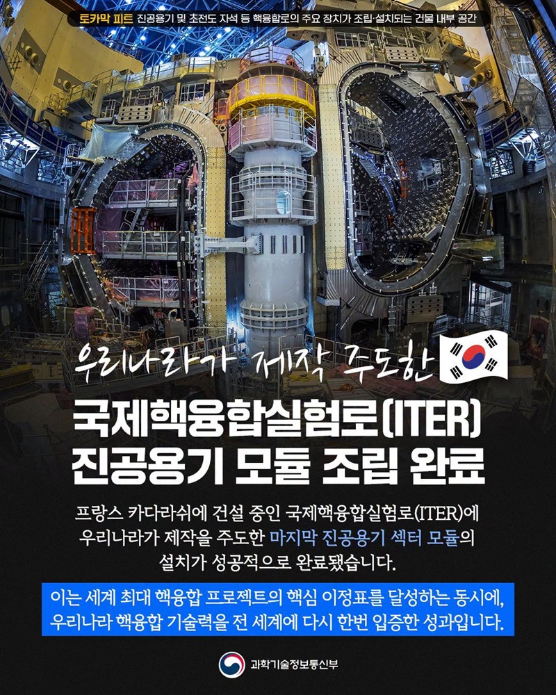 우리나라가 제작 주도한 국제핵융합실험로 진공용기 모듈 조립 완료