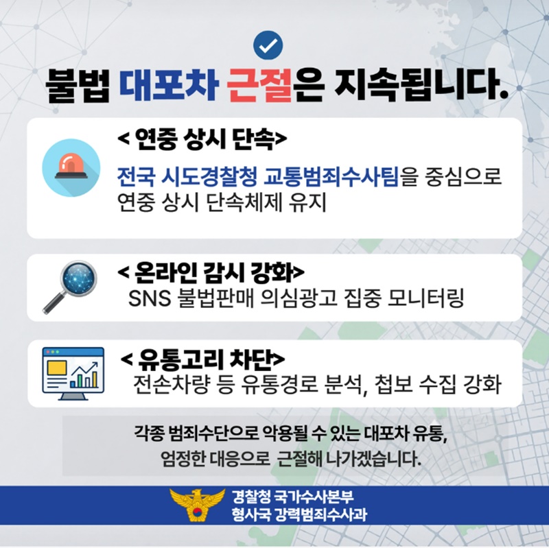 불법 운행 자동차(대포차) 집중 수사 결과