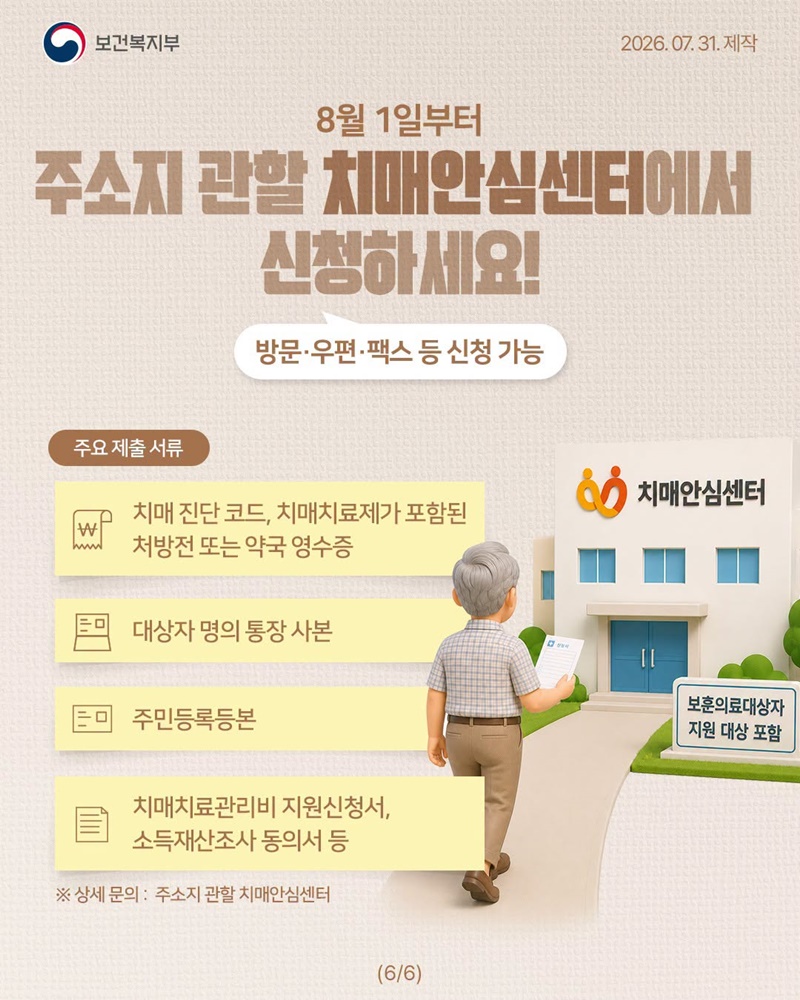 보훈의료대상자도 치매안심센터 혜택 적용! (8/1~)
