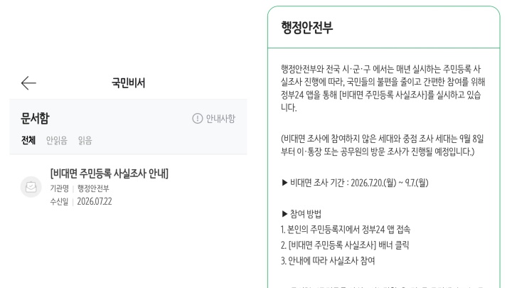 국민비서 구삐를 통해 '2026 비대면 사실조사' 전자문서 고지를 받았다. (출처: 국민비서 구삐)