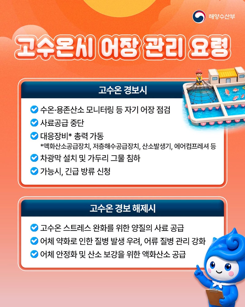 해랑이가 알려주는 여름철 고수온 행동 요령