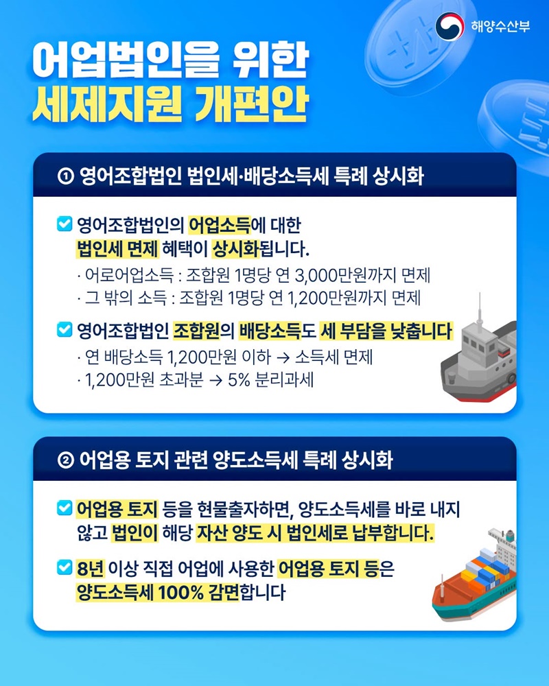 어업인을 위한 세제지원 더 든든하게 이어집니다!