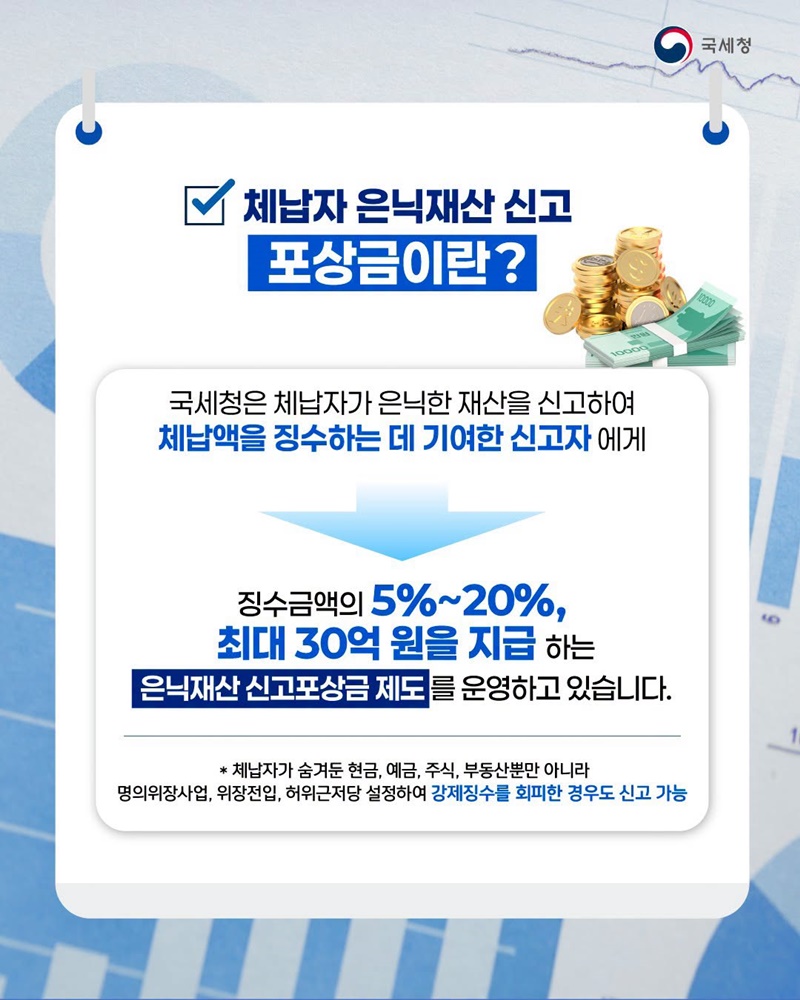 주위에 재산을 숨긴 체납자가 있다면 신고해주세요!