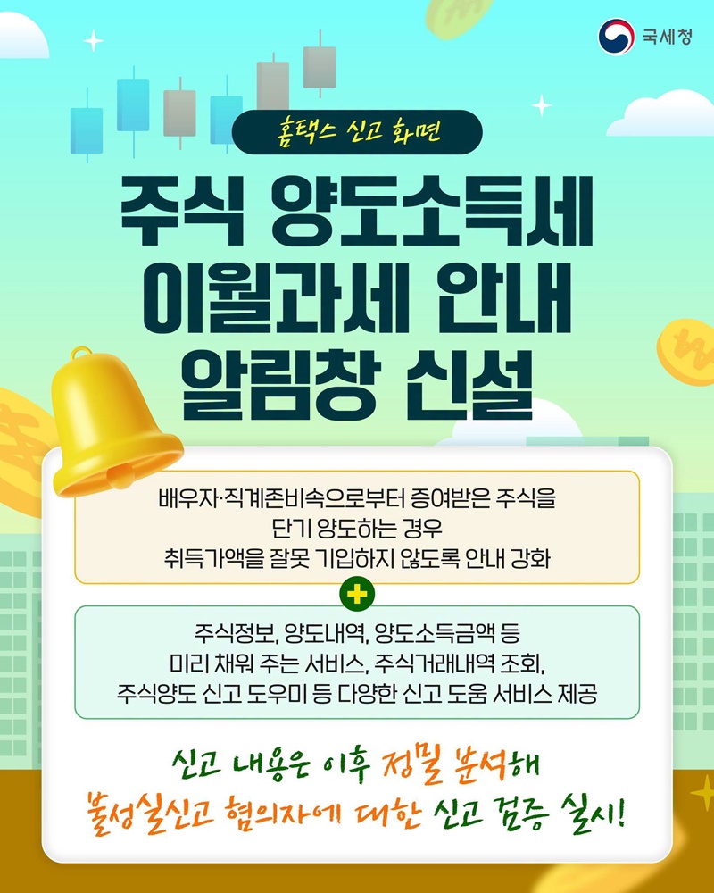 8월 31일까지 상반기 주식 양도소득세 예정신고·납부하세요