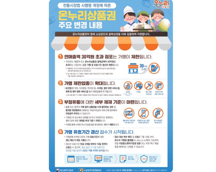 중소벤처기업부 '전통시장 및 상점가 육성을 위한 특별법 시행령' 개정안 (온누리상품권 가맹점 플랫폼)
