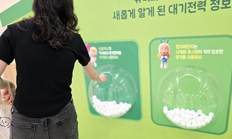 대기전력이 그려진 공을 넣고 있는 참가자.  (본인 촬영)
