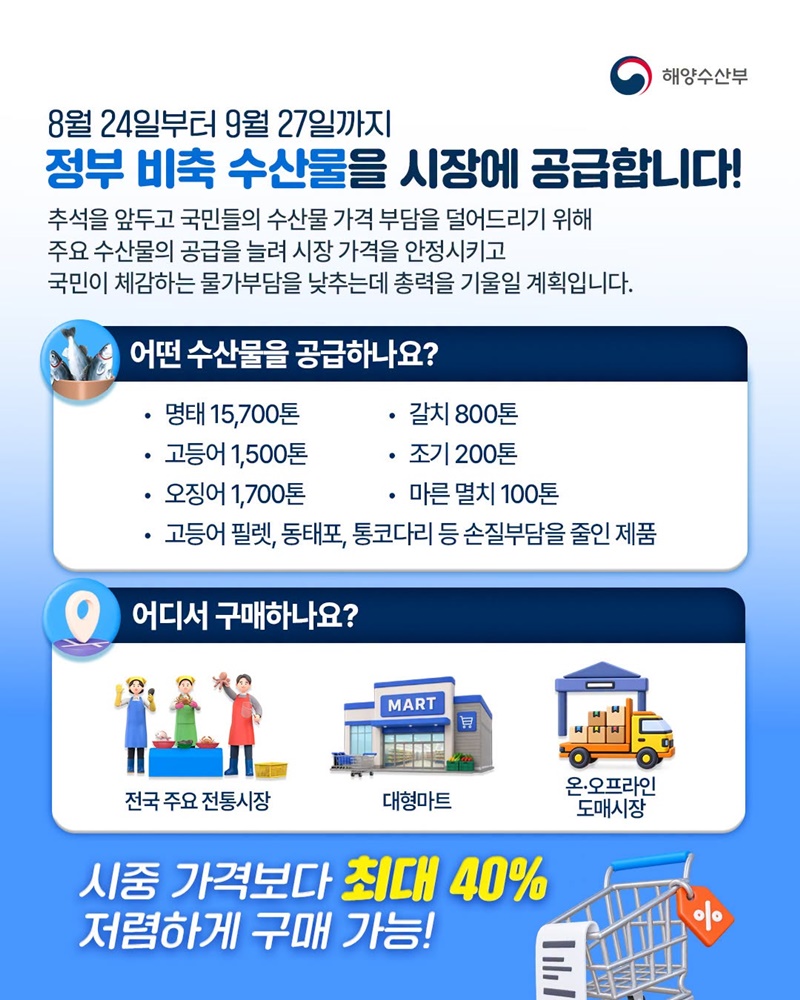 추석 수산물 가격 최대 40% 저렴하게!