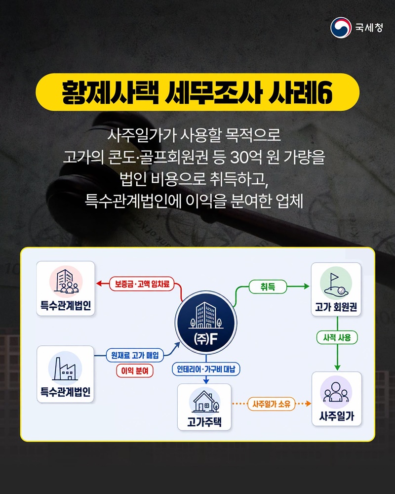 황제사택 법인 보유 고가 주택 사적 사용 세무조사 실시