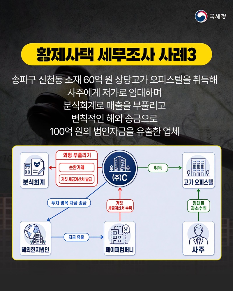 황제사택 법인 보유 고가 주택 사적 사용 세무조사 실시