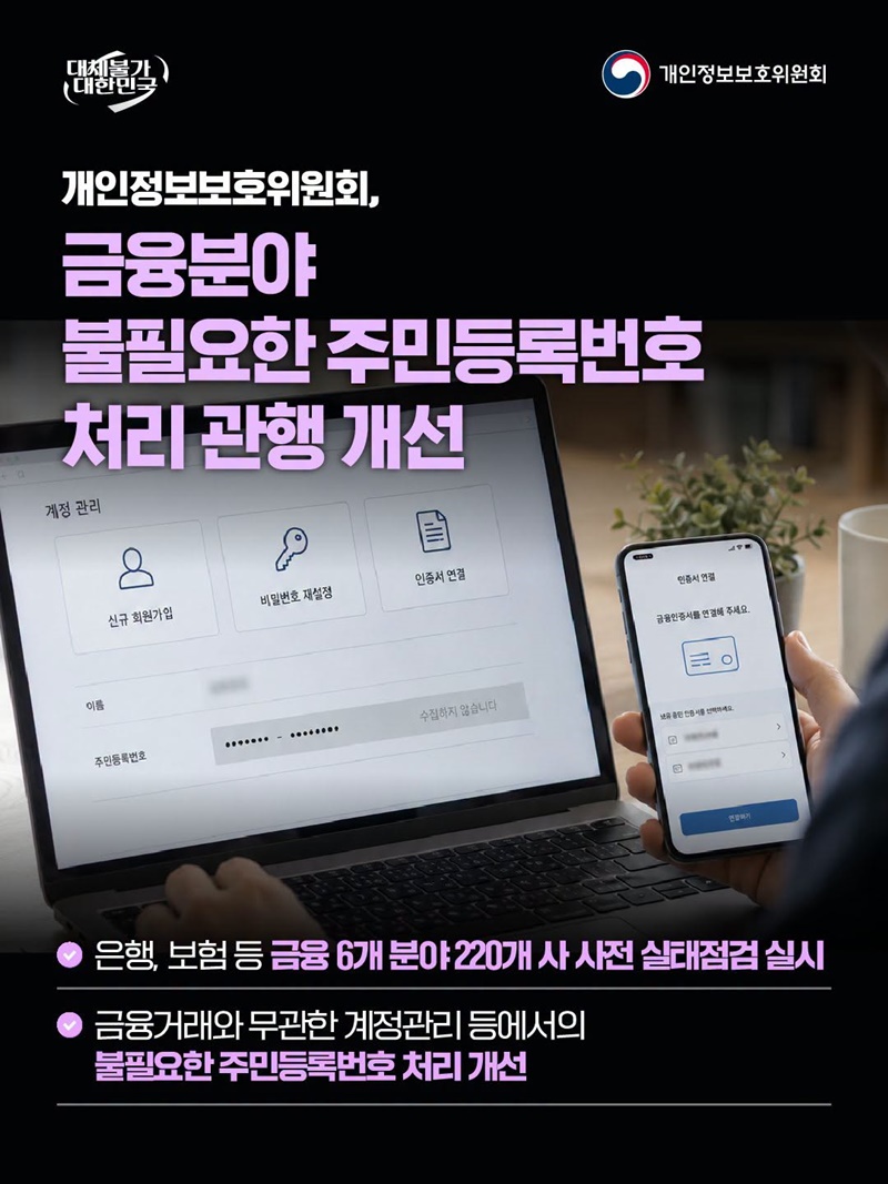 금융분야 불필요한 주민등록번호 처리 관행 개선