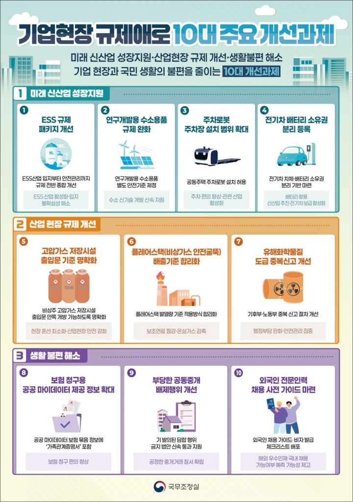 기업현장 규제애로 주요개선 10대 과제 (국무조정실 제공)
