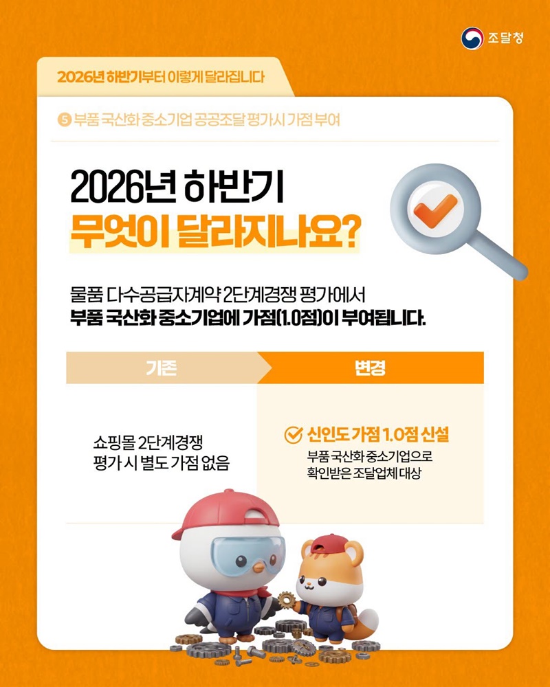부품 국산화 중소기업 공공조달 평가시 가점 부여