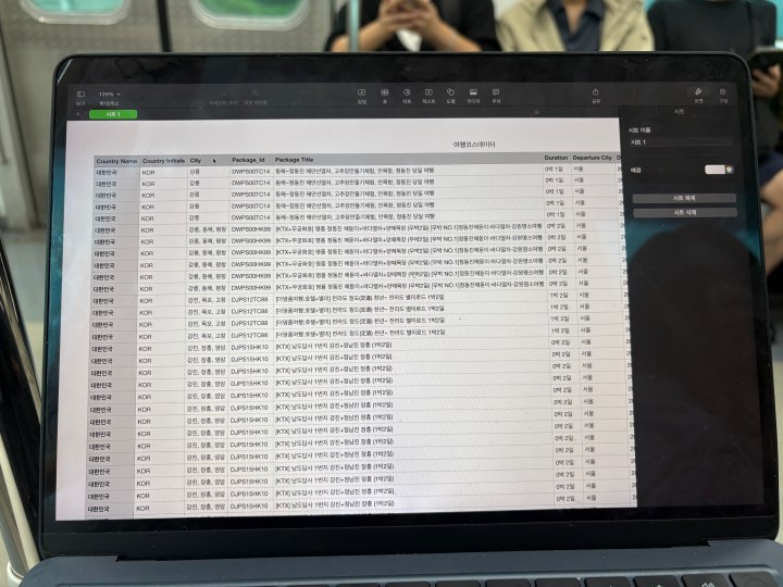 이동하는 지하철 안에서 바로 엑셀(Excel) 형태로 정리된 자료를 받아볼 수 있었다. (본인 촬영)