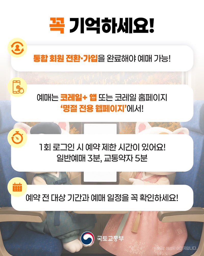 추석 연휴 기차표는 통합된 코레일+앱에서 예매하세요
