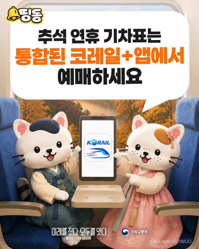 추석 연휴 기차표는 통합된 코레일+앱에서 예매하세요
