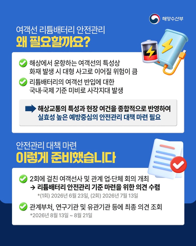 여객선 내 리튬배터리 더 안전하게 관리합니다