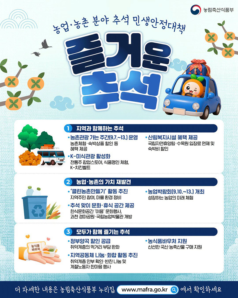 농업·농촌 분야 추석 민생안정대책 하단내용 참조