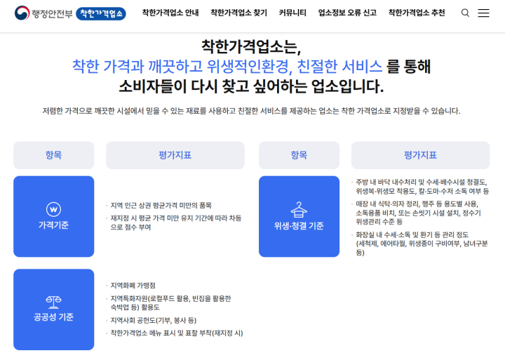 착한 가격과 위생적인 환경, 친절한 서비스까지 다양한 평가를 통해 선정되는 착한가격업소 (착한가격업소 누리집)