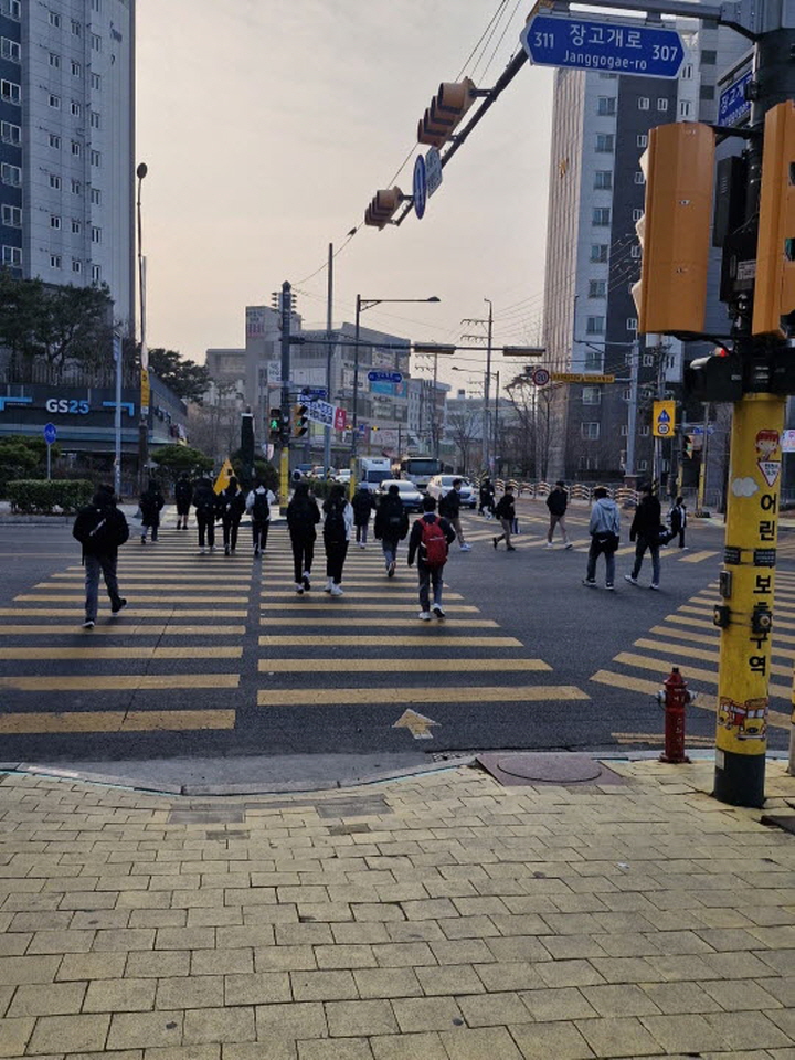 아이들의 등.하교 길을 안전하게 시켜주는 어린이 보호 구역 (본인 촬영)