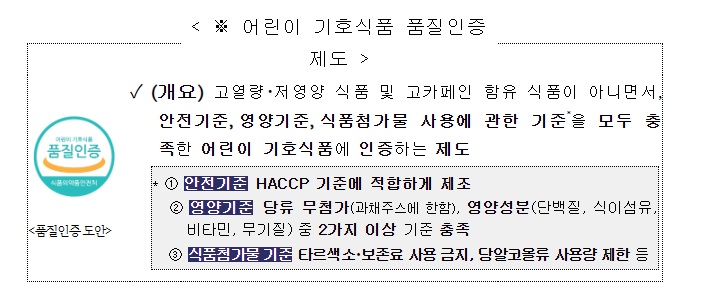 어린이 기호식품 품질인증 마크 (출처: 식품의약품안전처 보도자료)