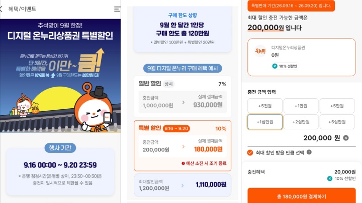 10% 할인된 금액으로 구매할 수 있는 모바일 온누리 상품권. (모바일 온누리 상품권)