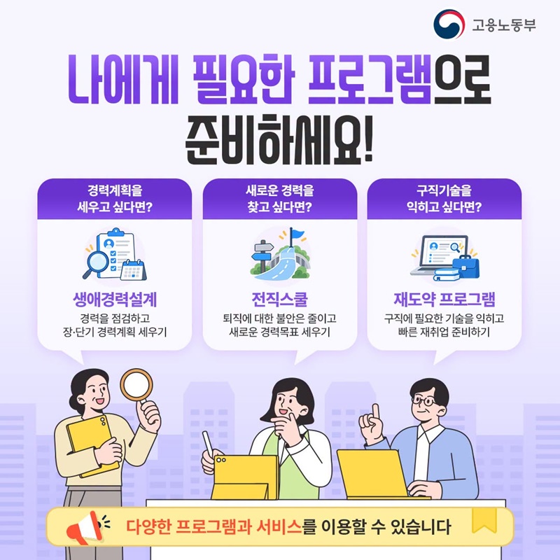 경력 점검부터 새로운 일자리 찾기까지 중장년내일센터에서!