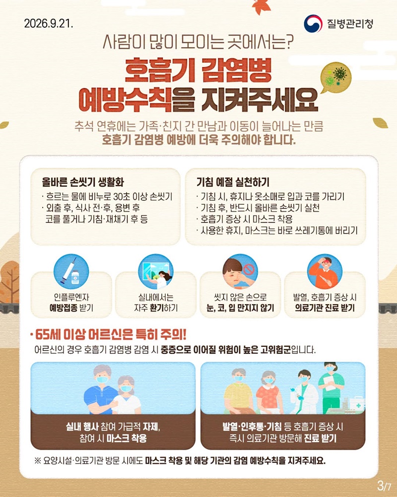 추석 연휴를 위한 상황별 감염병 예방수칙