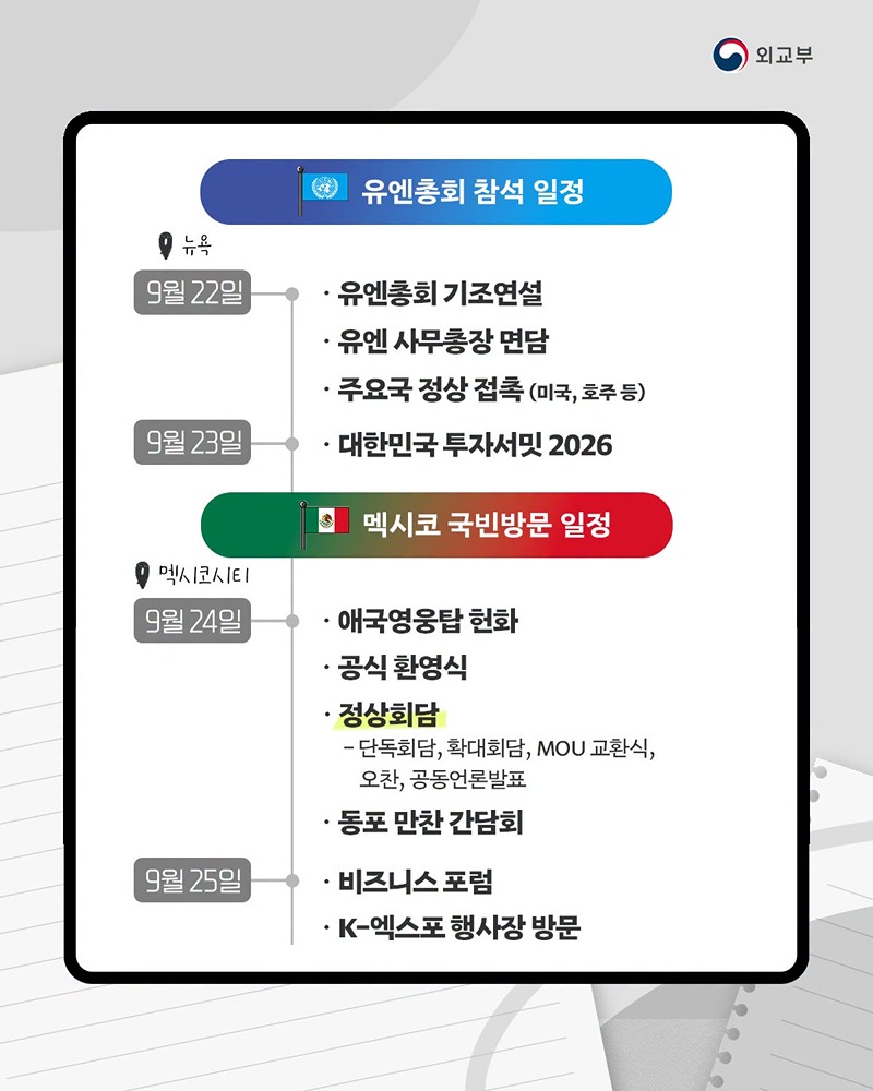 이재명 대통령, 유엔총회 참석·멕시코 국빈방문