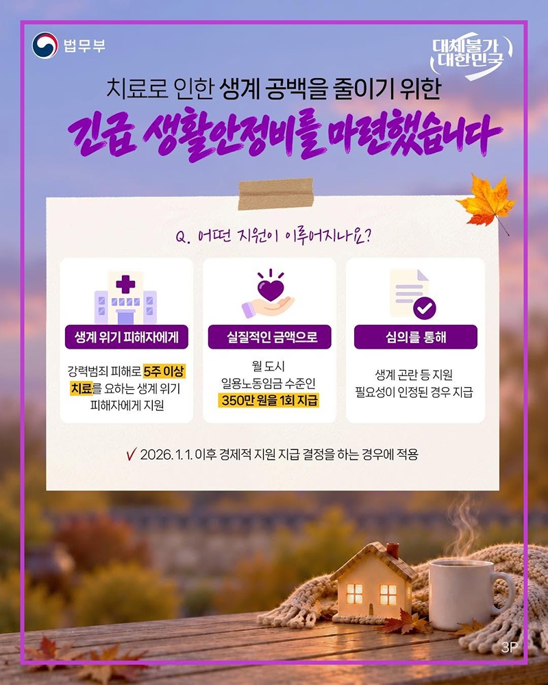 강력범죄 피해자를 위한 긴급 생활안정비?