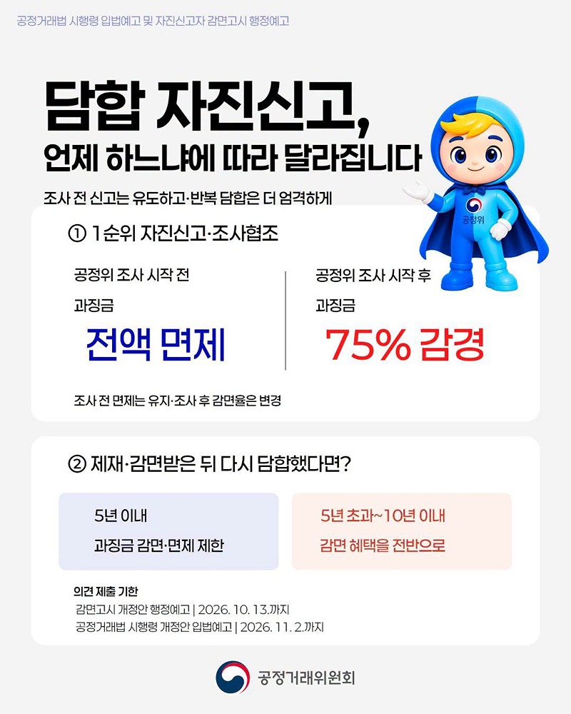 담합 자진신고, 언제 하느냐에 따라 달라집니다 하단내용 참조
