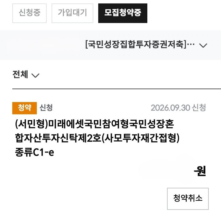 많은 금액은 아니지만, 소소한 금액을 대한민국 미래에 투자했다. 대한민국의 미래도 국민성장펀드와 함께 날아올랐으면 좋겠다(출처=미래에셋증권 MTS)