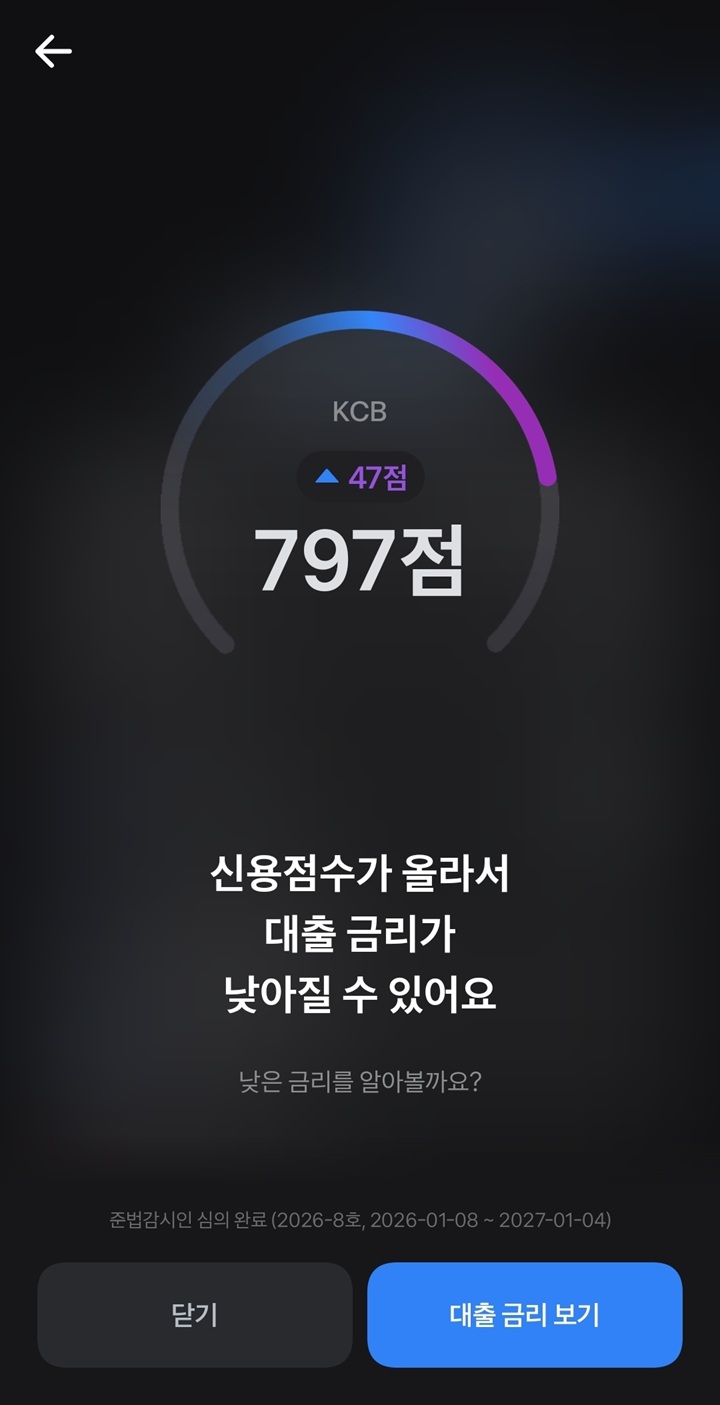 Toss에서 직접 확인해 본 신용 점수 (본인 촬영)