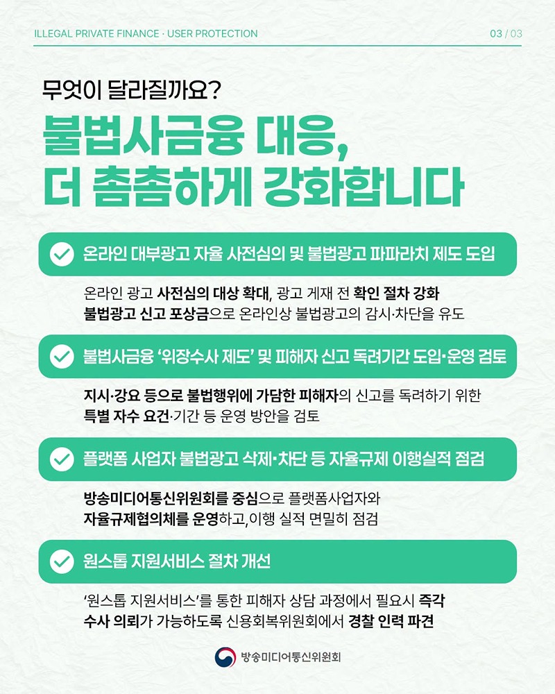 불법사금융 근절을 위한 4대 추가 제도개선 추진