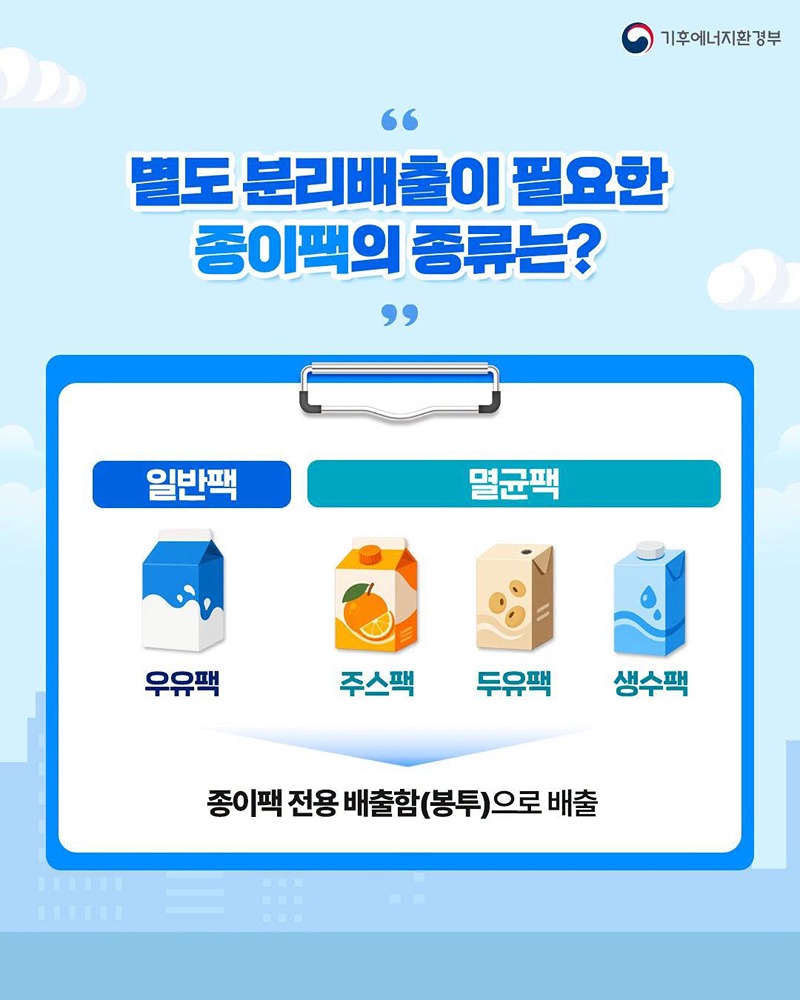 전국 의무관리대상 공동주택 종이팩 별도 분리배출(10/1~)