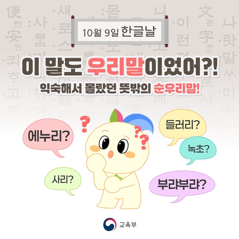 10월 9일 한글날, 이 말도 우리말이었어?!
