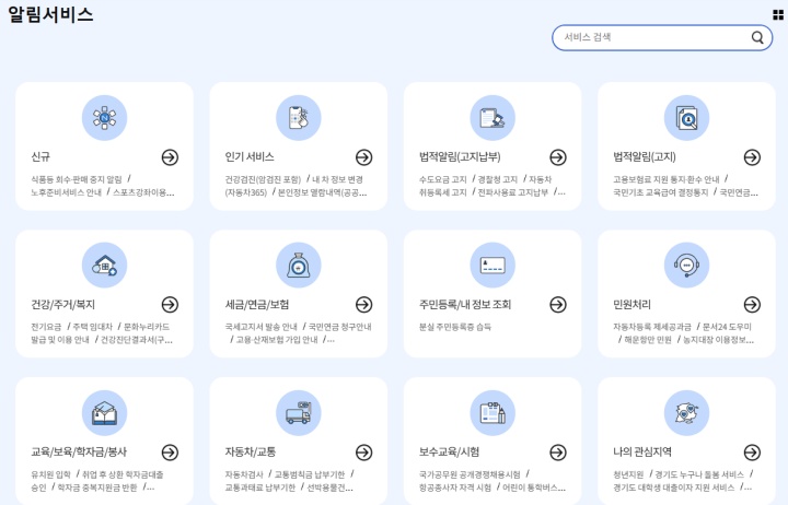 다양한 생활 정보를 선택해 알림받을 수 있는 국민비서 구삐(국민비서 누리집)