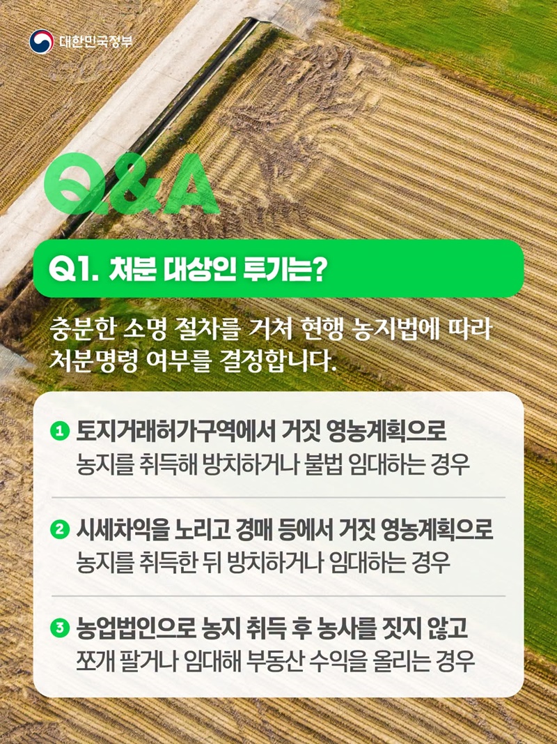 농지 조사, 처분 대상은 투기 목적 농지입니다