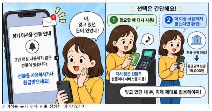 빅테크 3개사에 장기간 미사용 선불의 이용자 통지 및 환급을 촉진한다.(자료=금융위원회)